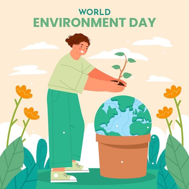 flat world environment day illustration