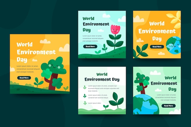 Raccolta di post di instagram per la giornata mondiale dell'ambiente piatto