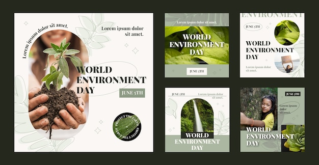 Vector flat world environment day instagram posts collection