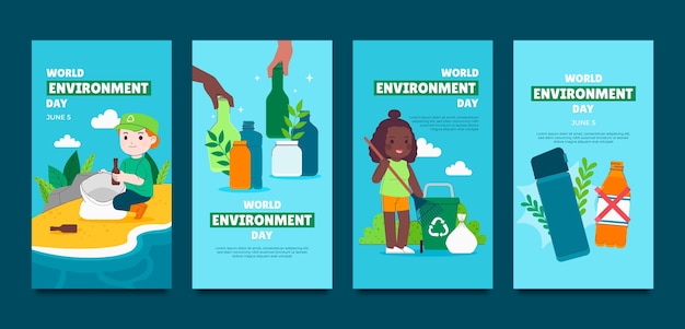 Vector flat world environment day instagram stories collection