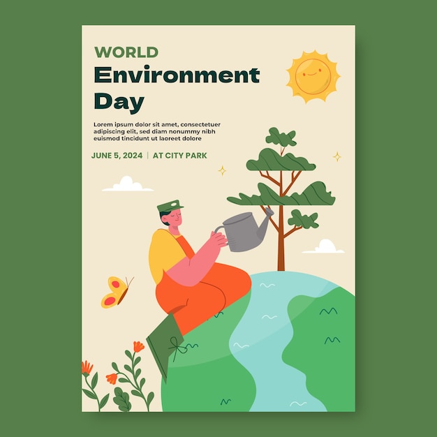 평평한 세계 환경의 날 수직 포스터 템플릿