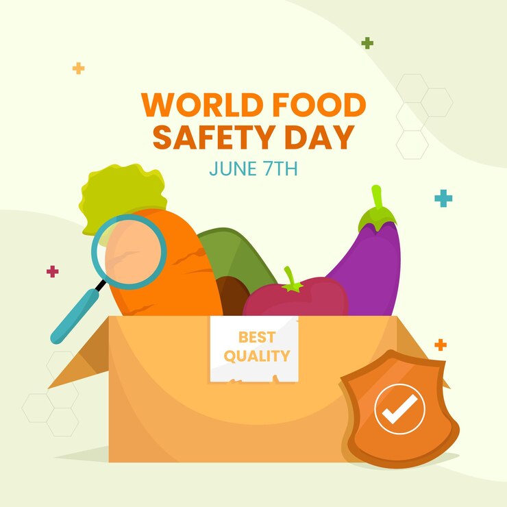 Vector flat world food safety day illustration with fruit on box