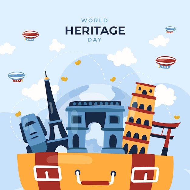 Vector flat world heritage day illustration