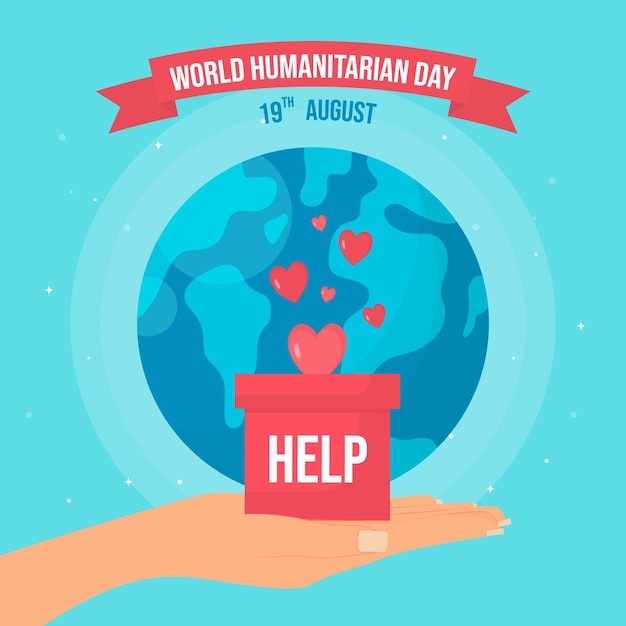 Vettore illustrazione della giornata umanitaria mondiale piatta