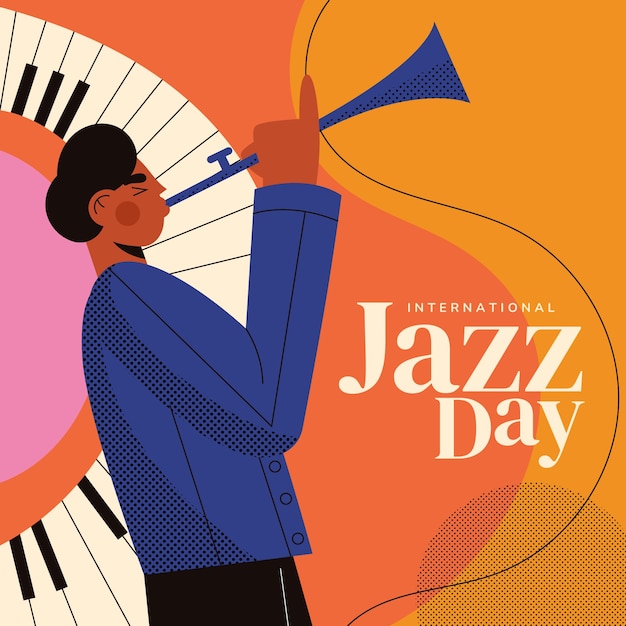 Flat world jazz day illustration