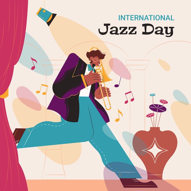 Flat world jazz day illustration