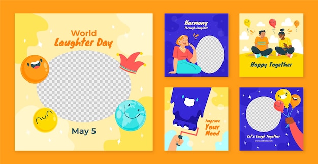 Vector flat world laughter day instagram posts collection