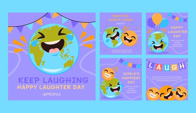 Flat world laughter day instagram posts collection