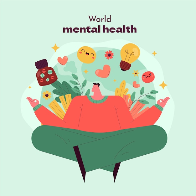 Flat world mental health day illustration