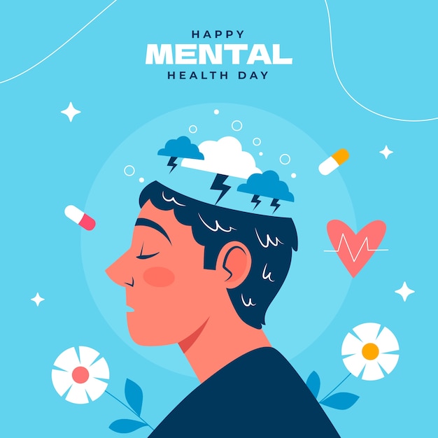 Vector flat world mental health day illustration