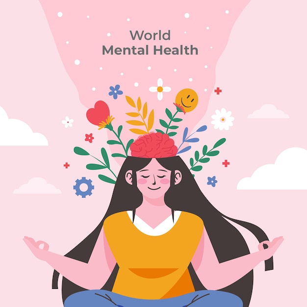 Vector flat world mental health day illustration