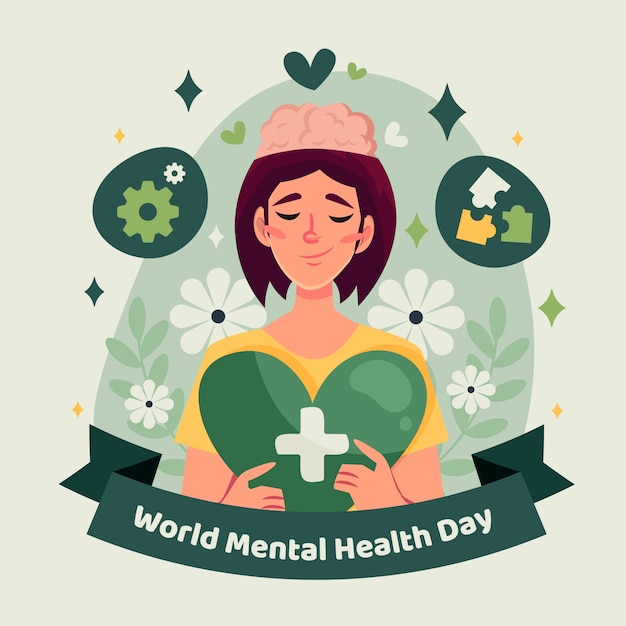 Vector flat world mental health day illustration