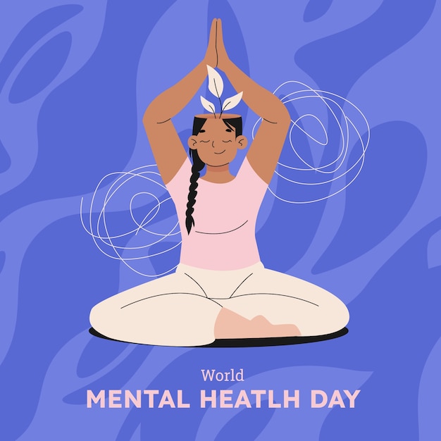 Flat world mental health day illustration