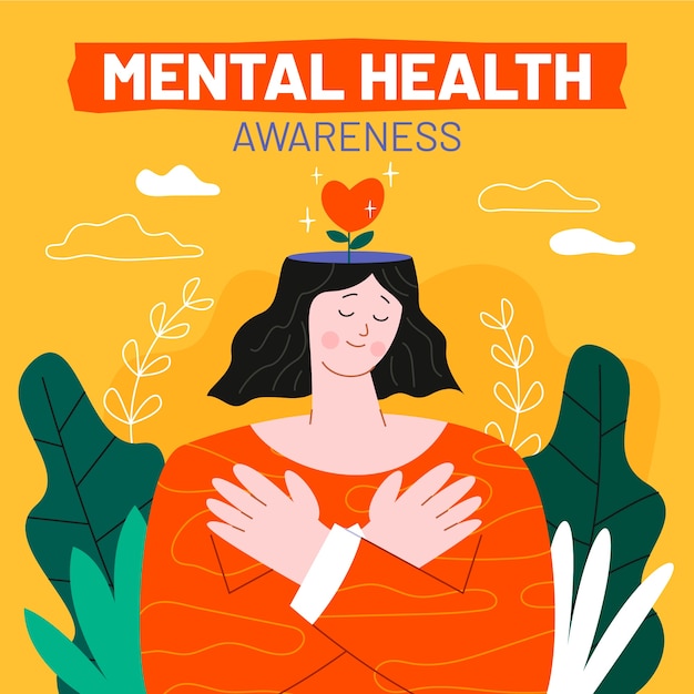 Flat world mental health day illustration