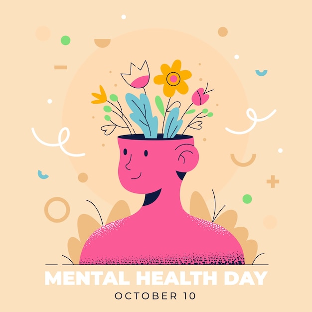 Flat world mental health day illustration