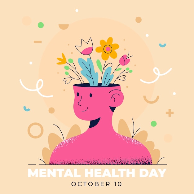 Vector flat world mental health day illustration