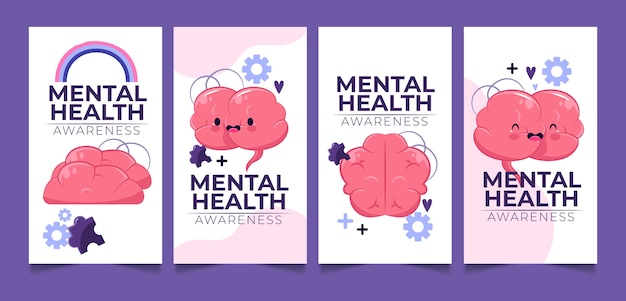 Flat world mental health day instagram stories collection