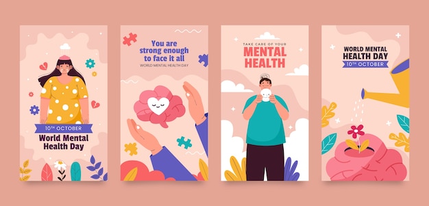flat world mental health day instagram stories collection