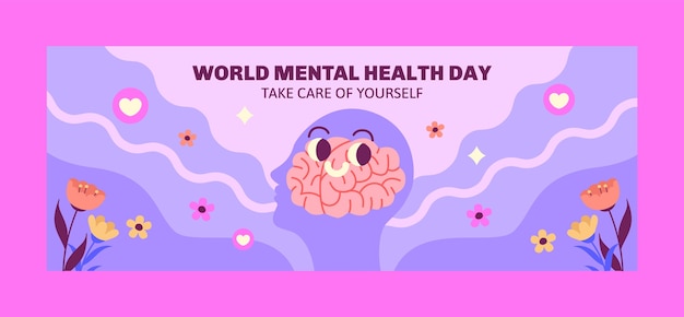 Vector flat world mental health day social media cover template