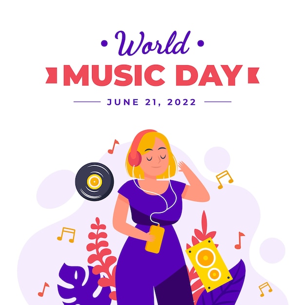 フラットな世界の音楽の日のイラスト