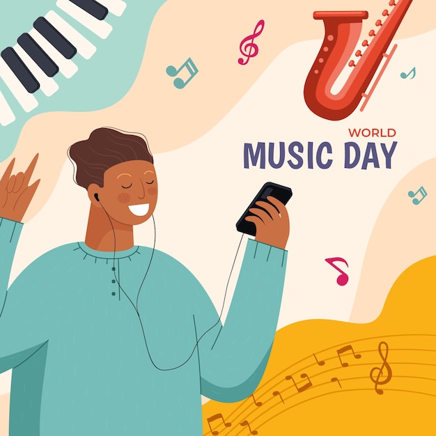 Flat world music day illustration