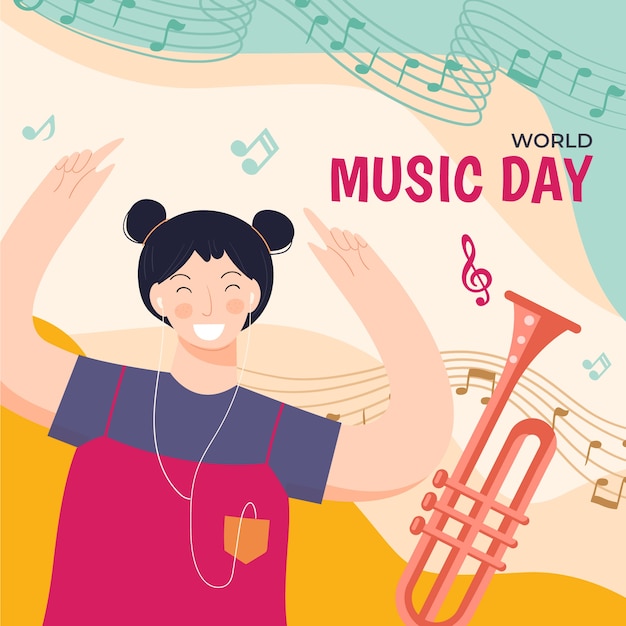 フラットな世界の音楽の日のイラスト