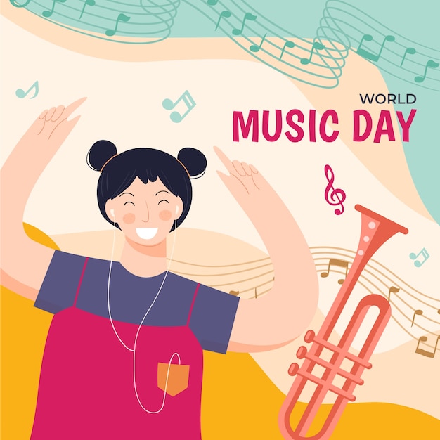 Vector flat world music day illustration