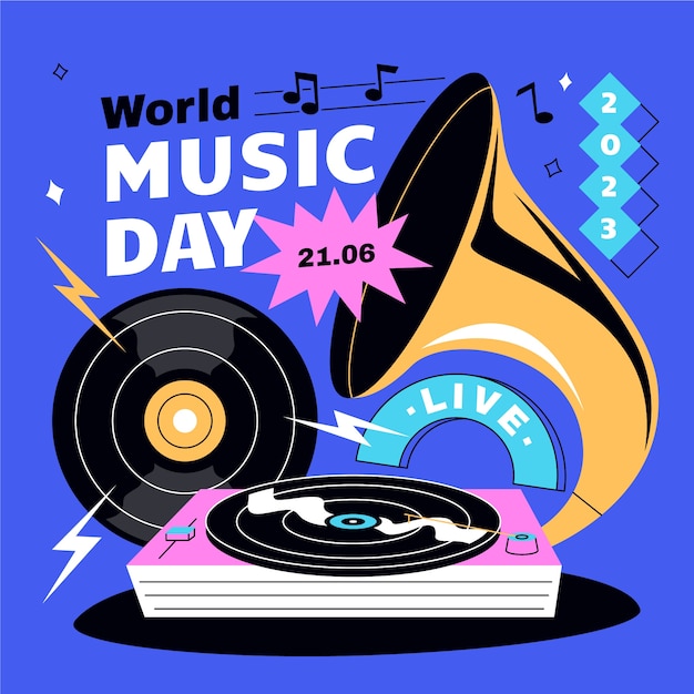 Vector flat world music day illustration