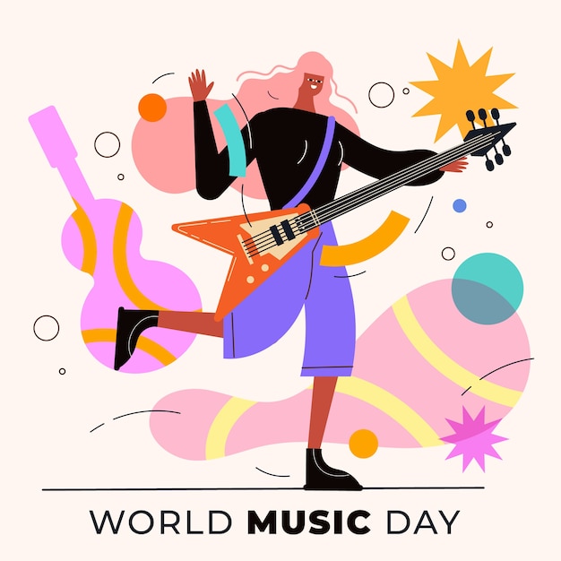 Flat world music day illustration