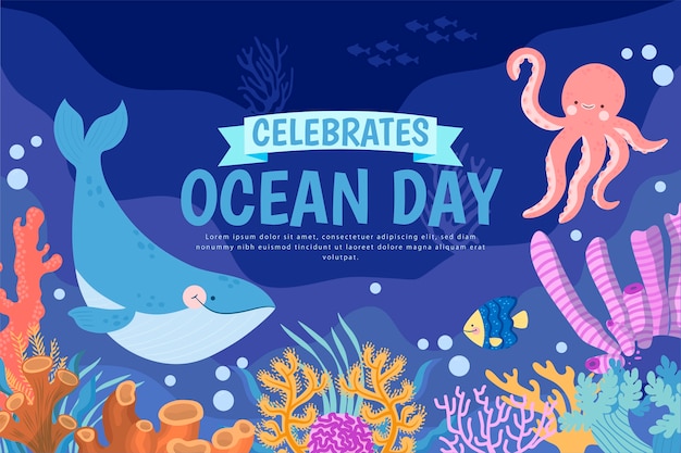 Flat world oceans day background