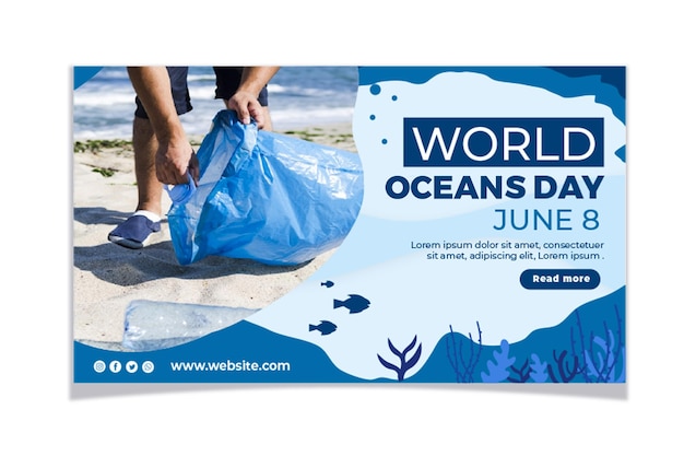 Flat world oceans day banner set