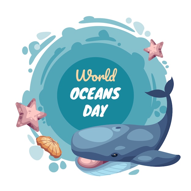 Flat world oceans day illustration