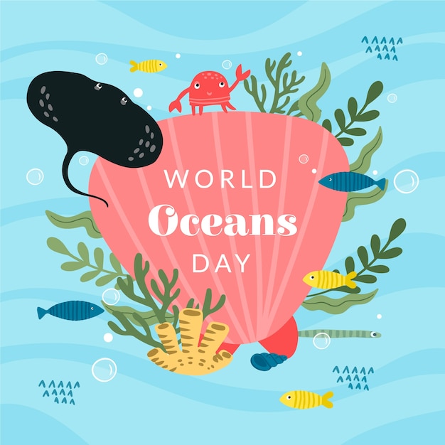 Vector flat world oceans day illustration