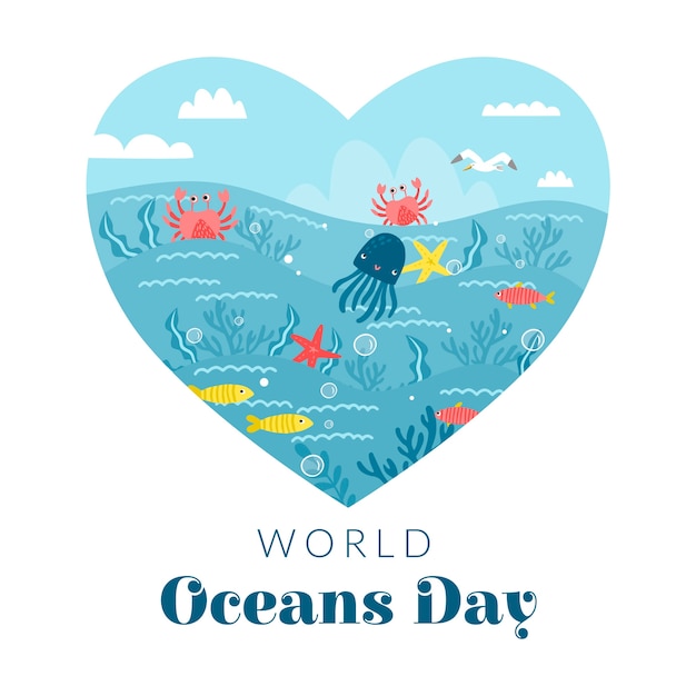 Vector flat world oceans day illustration