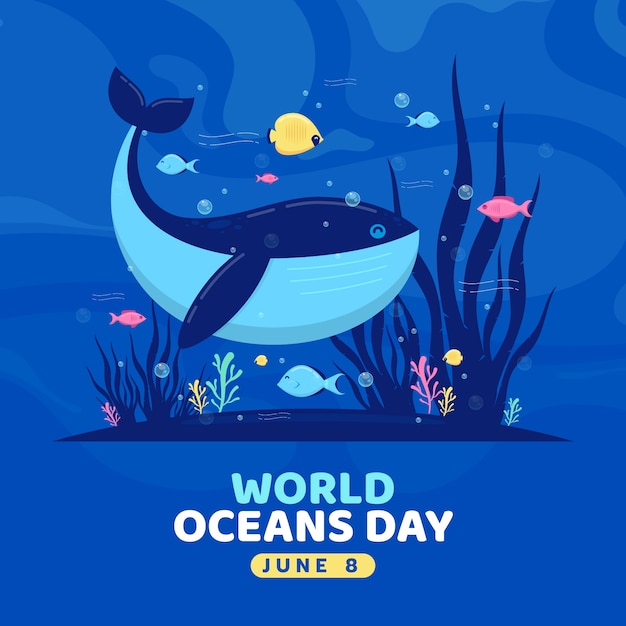 Vector flat world oceans day illustration