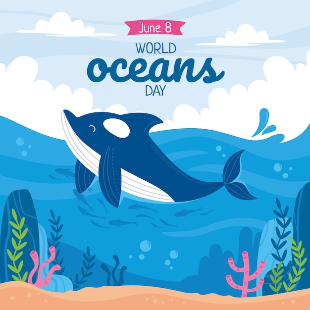 Flat world oceans day illustration