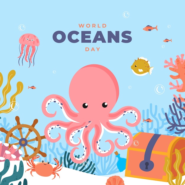 flat world oceans day illustration