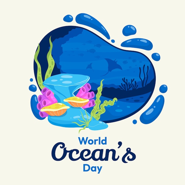 Flat world oceans day illustration