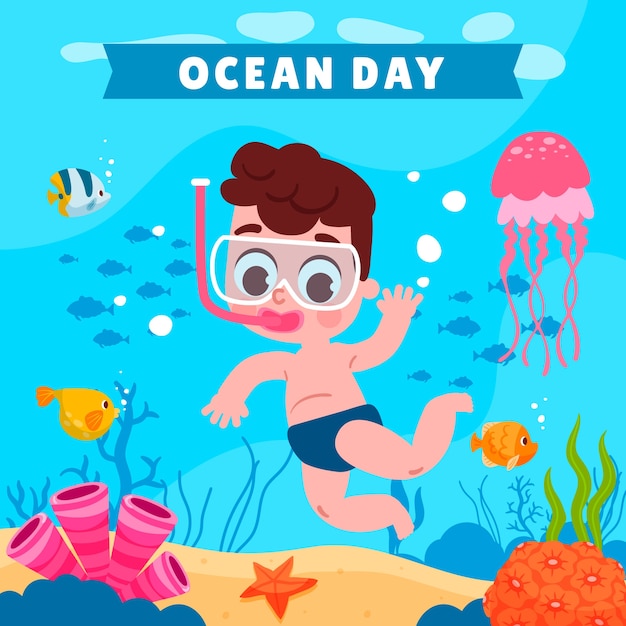 flat world oceans day illustration