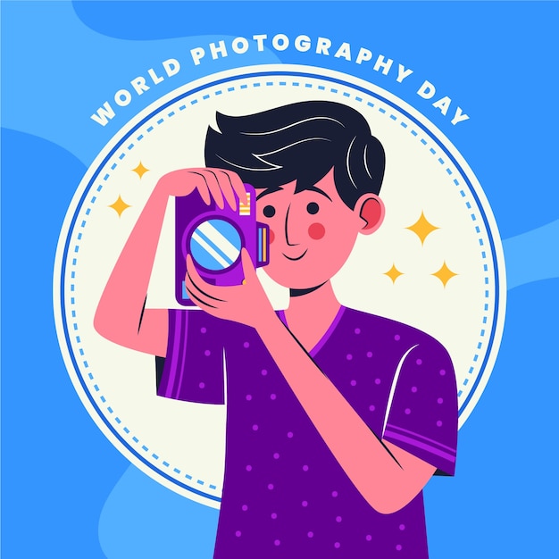 ベクトル フラットな世界の写真撮影の日のイラスト