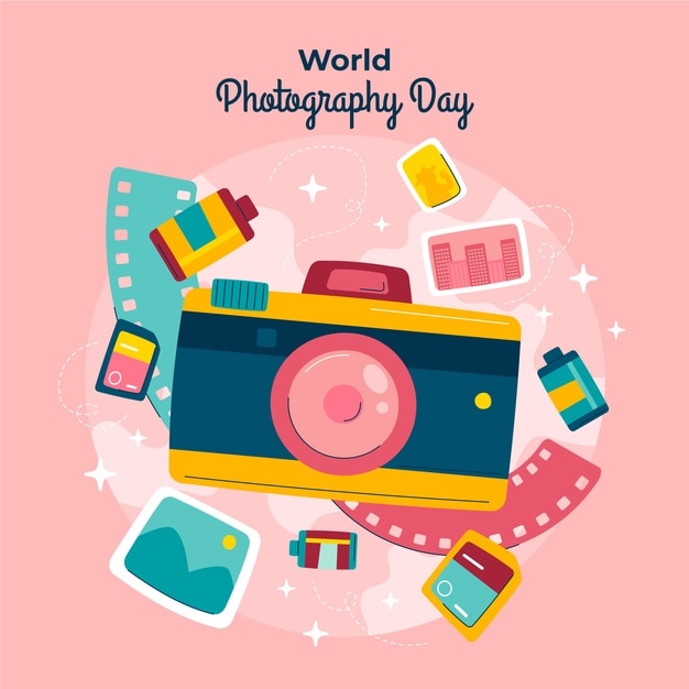 Vector flat world photography day illustration