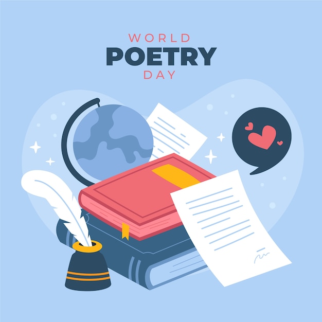 Flat world poetry day illustration