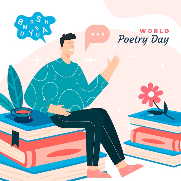 Flat world poetry day illustration