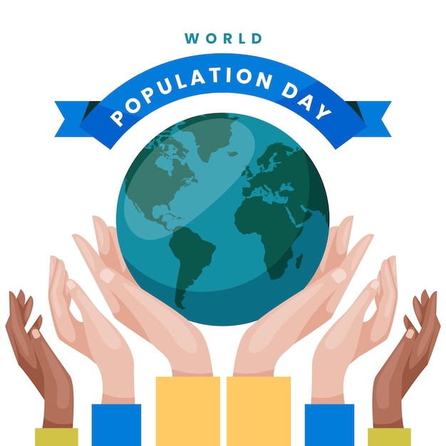 Vettore illustrazione della giornata mondiale della popolazione piatta