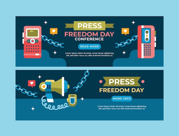 Flat world press freedom day horizontal banner template