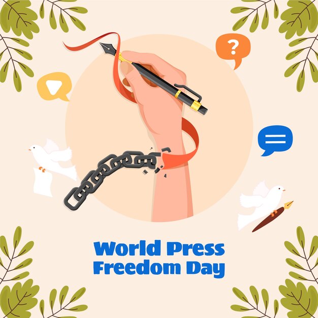 Flat world press freedom day illustration