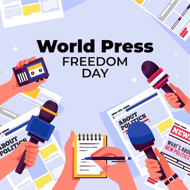 Flat world press freedom day illustration