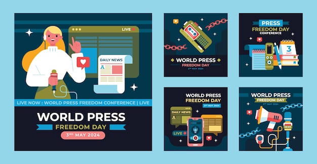 Flat world press freedom day instagram posts collection