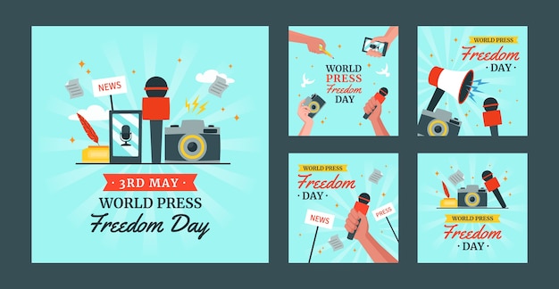 Flat world press freedom day instagram posts collection