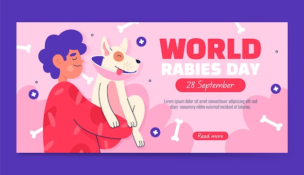 Flat world rabies day horizontal banner template